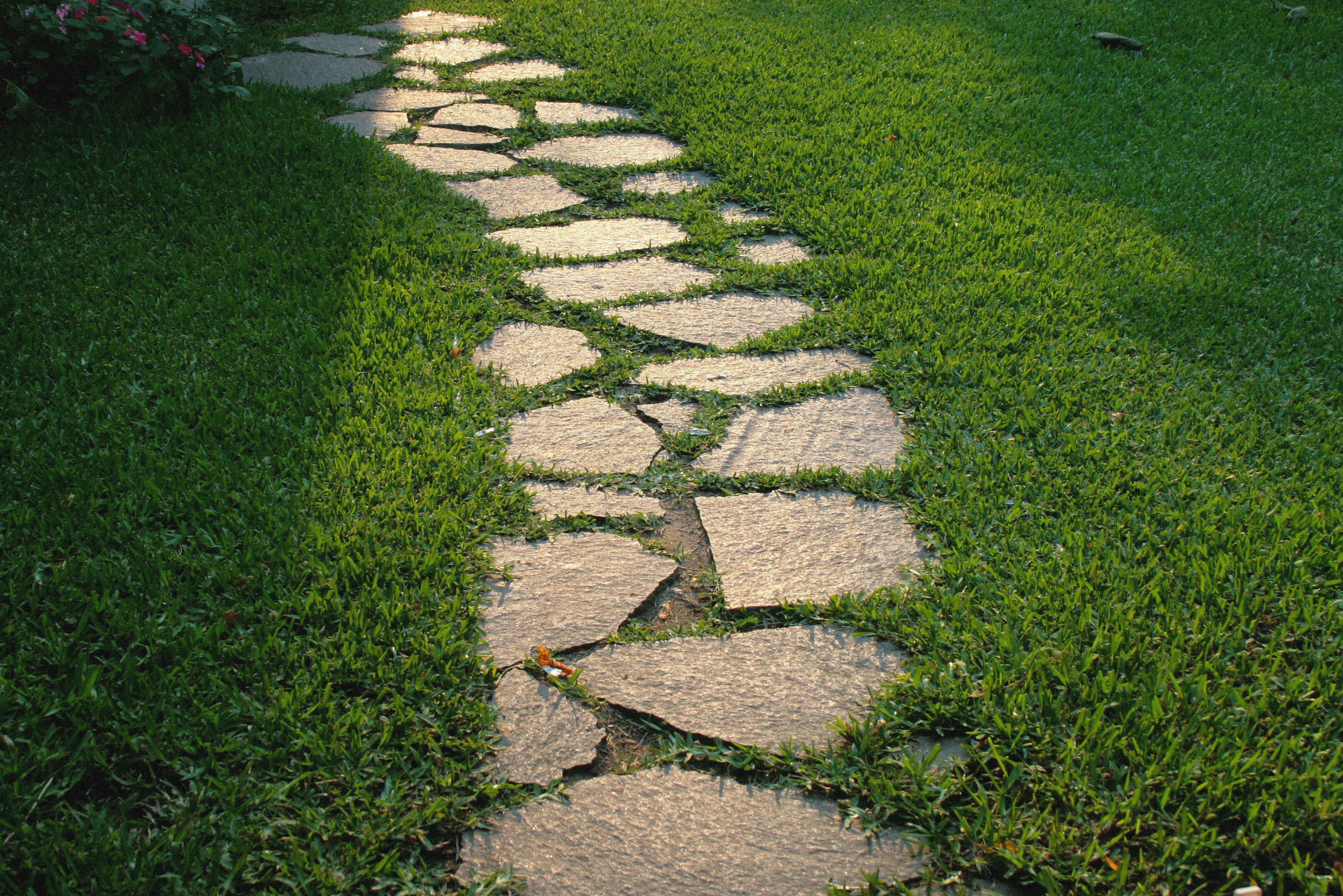 Flagstone patio with natural stone pathway